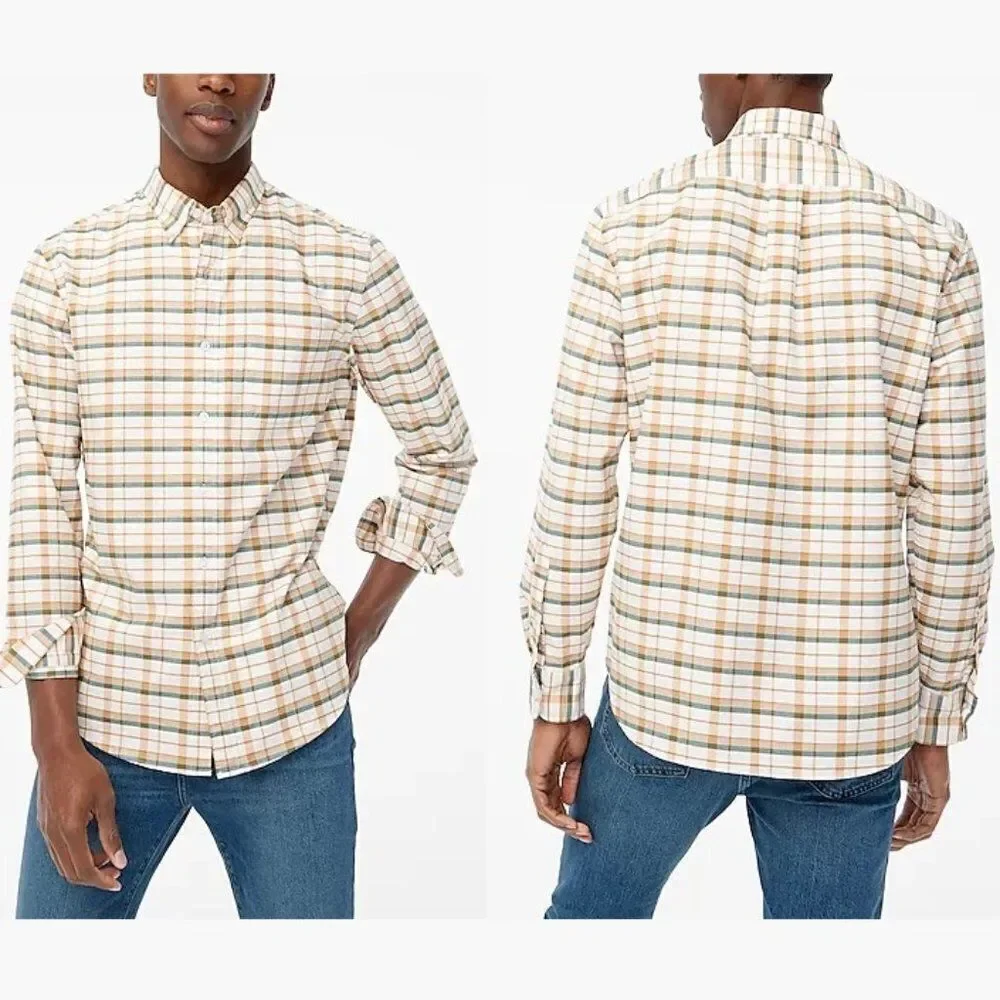 J Crew Men's Plaid Stretch‎ Cotton Flex Oxford Shirt